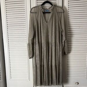 CeCe Shimmering Silver Long Sleeve Dress